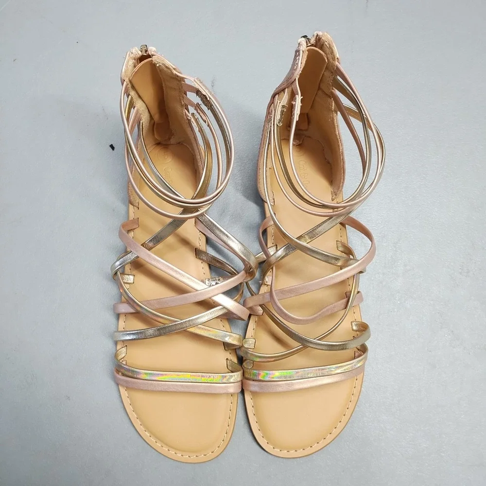 Cat & Jack Dion Strappy Gladiator Sandals Girls US 5 Rose Gold Metallic Back Zip